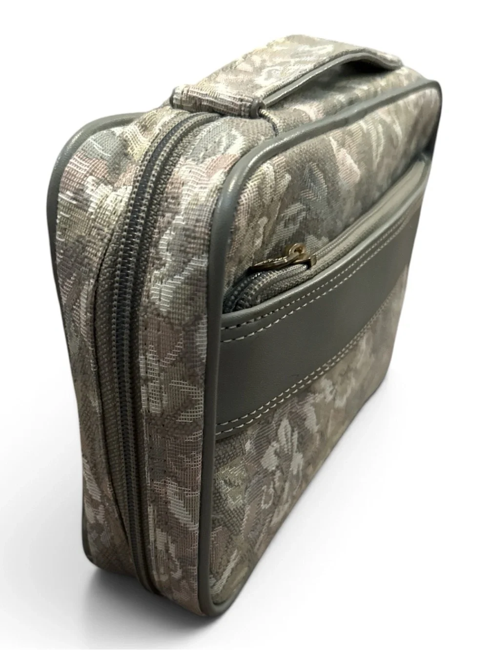 Floral Jacquard Cosmetic Clutch in Sage Green